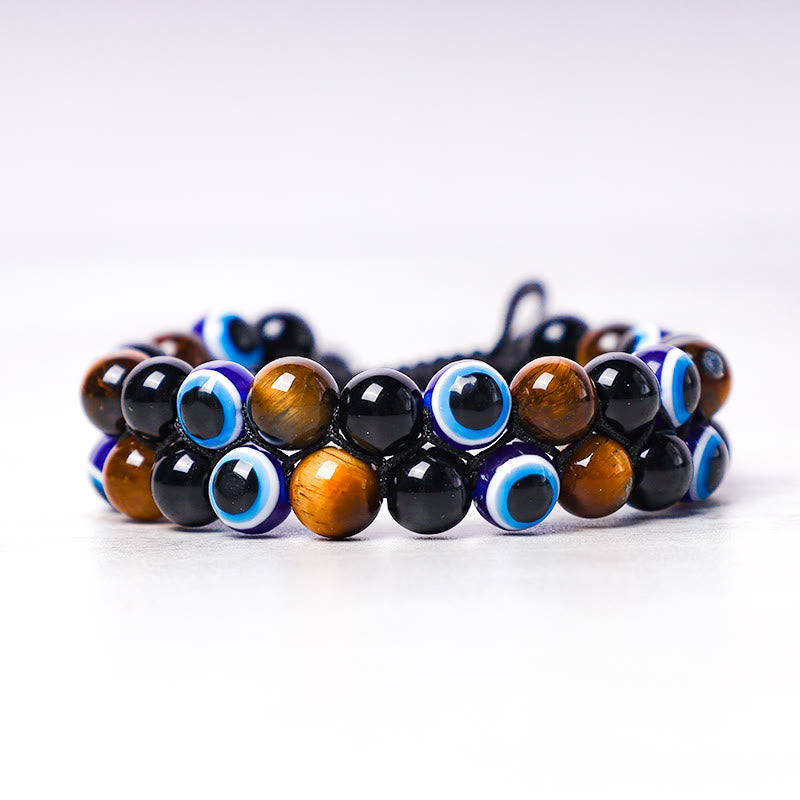 Fortune Jewel Evil Eye Hematite Tiger Eye Protection Beaded Bracelet