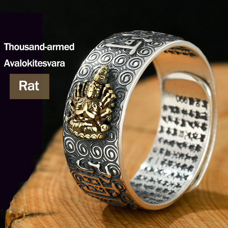 Fortune Jewel Chinese Zodiac Natal Buddha Wealth Luck Adjustable Ring Fortune Jewel