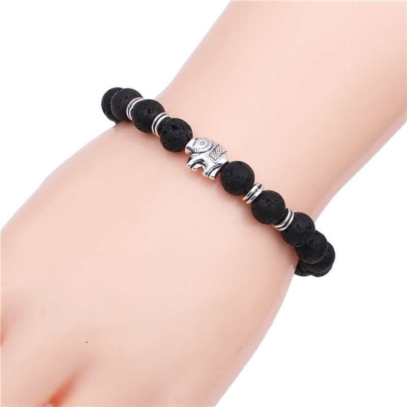 Fortune Jewel Lava Rock Tiger Eye Stone Elephant Diffuser Peace Healing Bracelet
