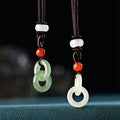 Fortune Jewel Natural Hetian Cyan Jade White Jade Double Peace Buckle Success Necklace Pendant