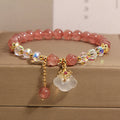 Fortune Jewel Natural Strawberry Quartz Crystal White Agate Auspicious Cloud Healing Bracelet