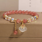 Fortune Jewel Natural Strawberry Quartz Crystal White Agate Auspicious Cloud Healing Bracelet