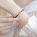 Fortune Jewel Natural Strawberry Quartz Garnet Jade Lucky Fortune Fu Character Healing Charm Bracelet