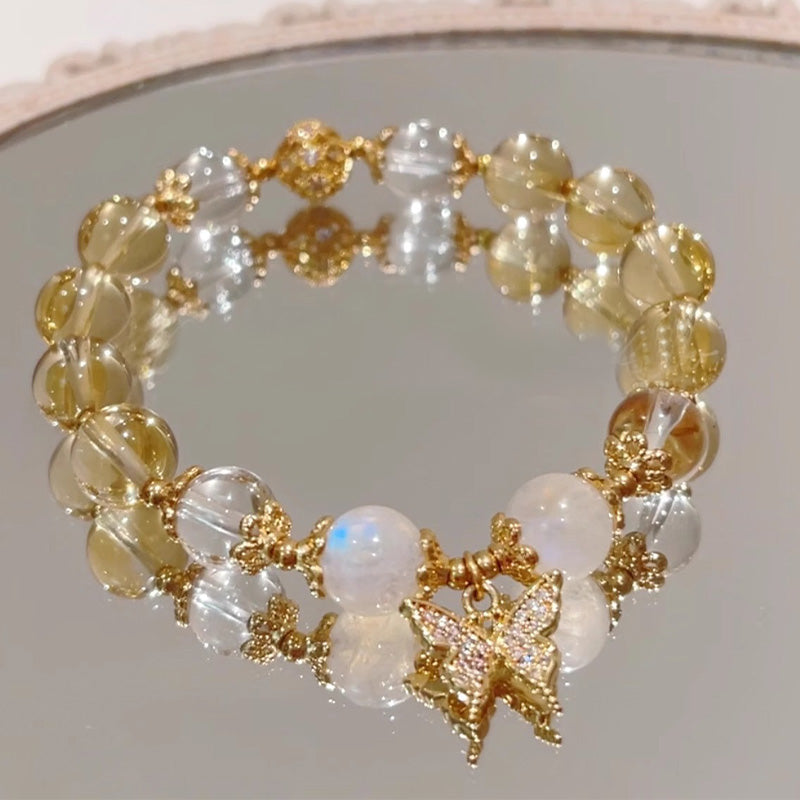 Fortune Jewel Citrine Moonstone Butterfly Charm Prosperity Protection Bracelet