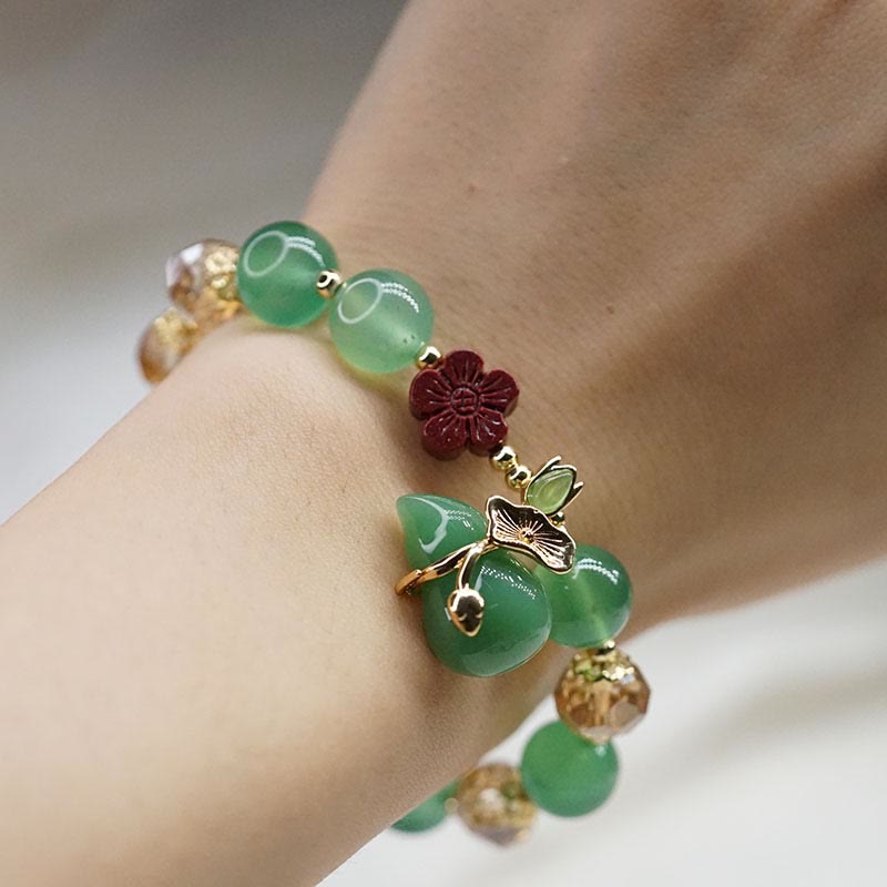 Fortune Jewel Natural Red Agate Green Agate Gourd Cinnabar Flower Beads Confidence Bracelet