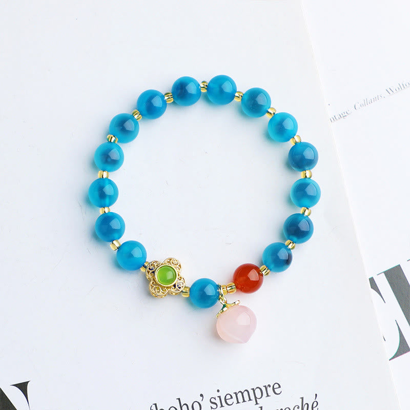 Fortune Jewel Colorful Candy Agate Gold Swallowing Beast Family Peach Harmony Charm Bracelet