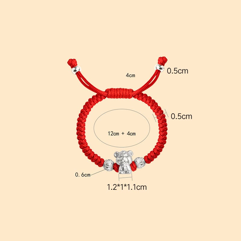 Fortune Jewel 999 Sterling Silver Chinese Zodiac Red Rope Luck Handcrafted Kids Bracelet Fortune Jewel
