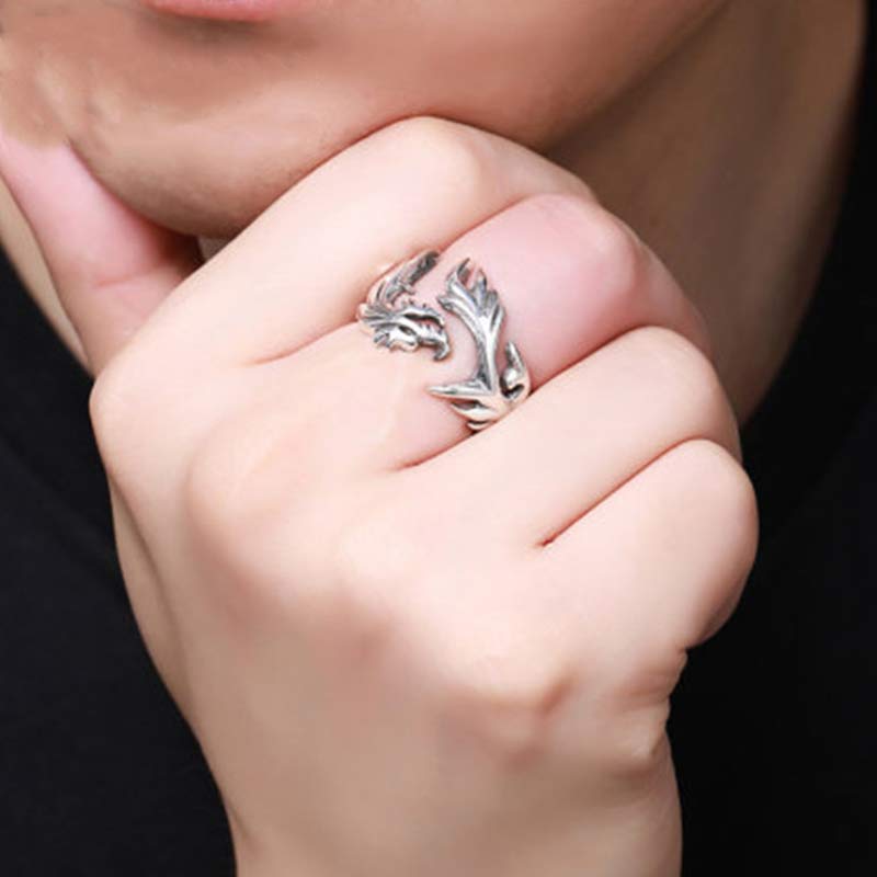 Fortune Jewel Dragon Pattern Protection Strength Adjustable Ring Fortune Jewel
