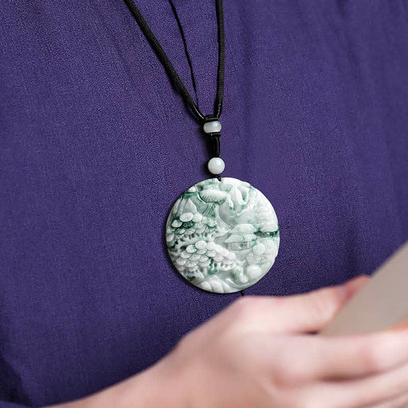 Fortune Jewel Mountain Landscape Jade Abundance String Necklace
