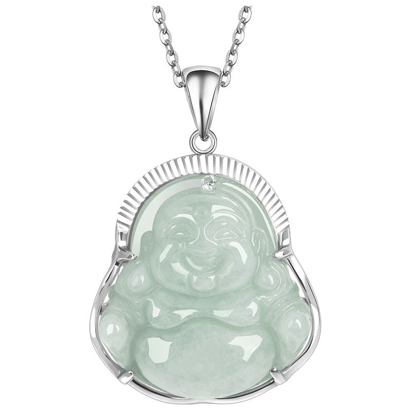 Fortune Jewel Laughing Buddha Jade Luck Calm Titanium Steel Chain Necklace Pendant Fortune Jewel