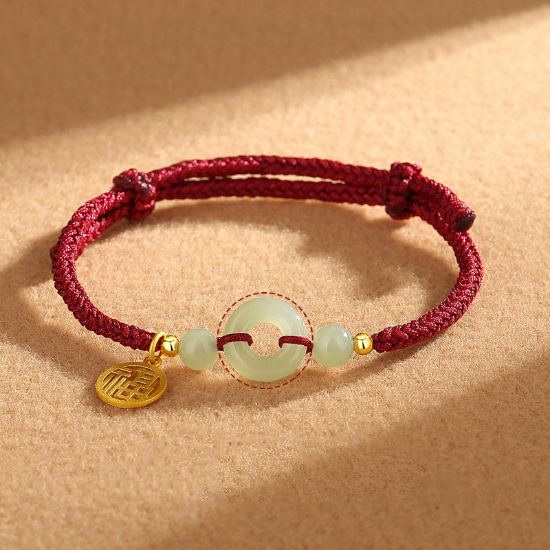 Fortune Jewel 925 Sterling Silver Hetian Jade Peace Buckle Fu Character Charm Abundance Bracelet