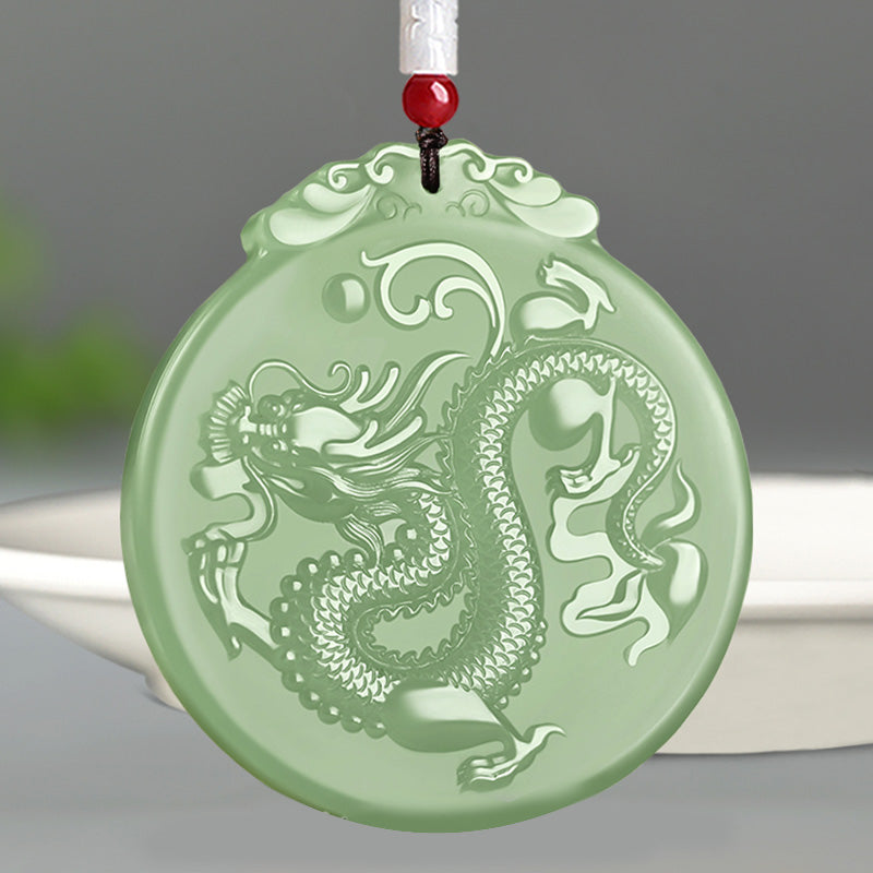 Fortune Jewel Chinese Zodiac Dragon Jade Luck Necklace String Pendant