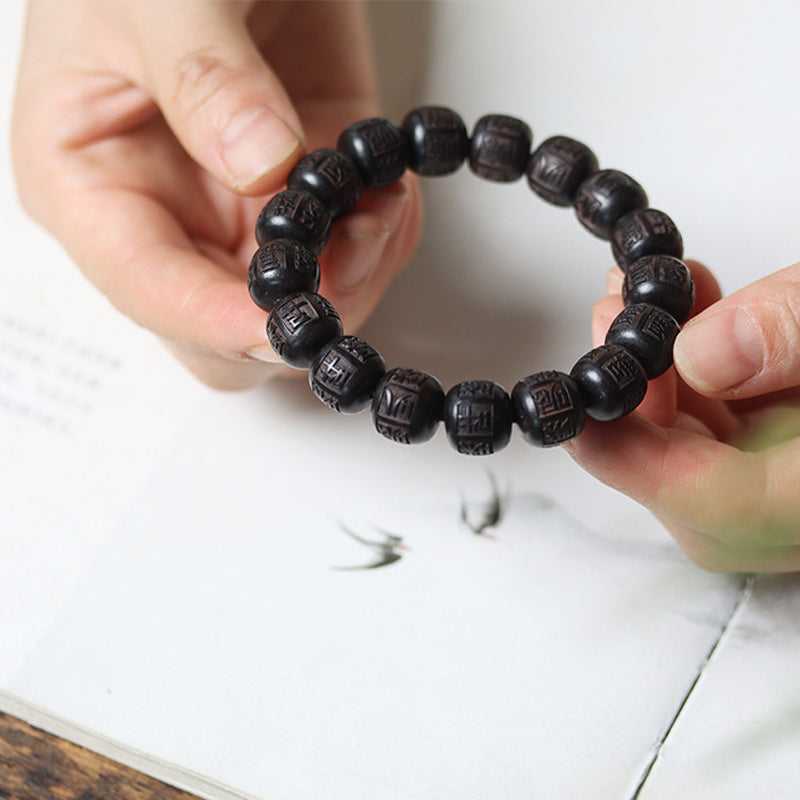 Fortune Jewel Tibet Ebony Wood Om Mani Padme Hum Engraved Balance Bracelet