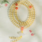 Fortune Jewel 108 Mala Beads 925 Sterling Silver Natural Citrine Red Agate White Jade Prosperity Charm Bracelet