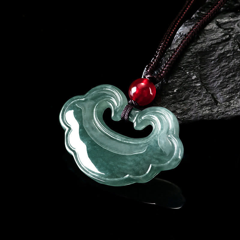 Fortune Jewel Natural Green Jade Chinese Lock Charm Luck Necklace Pendant