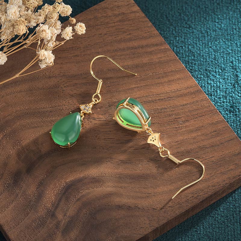 Fortune Jewel Cyan Jade Luck Drop Earrings