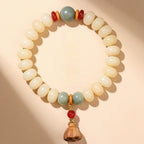 Cream-Toned White Jade Bodhi Bracelet with Boxwood Lotus Pod – Available in Single, Double Wrap, or 108 Mala
