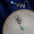 Fortune Jewel 925 Sterling Silver Turquoise Lazurite Flower Leaf Serenity Protection Hook Drop Dangle Earrings
