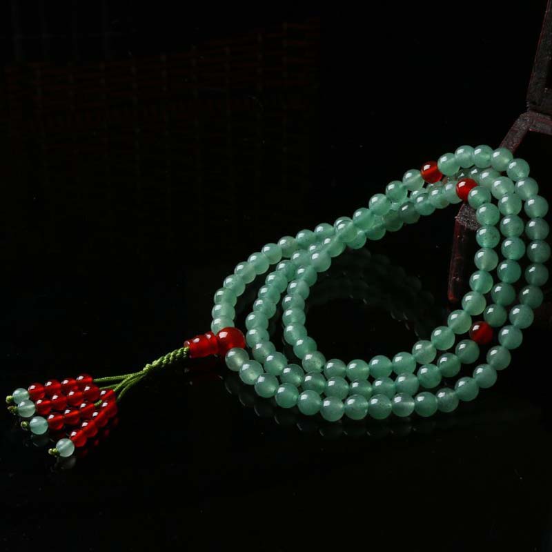 Fortune Jewel 108 Beads Green Aventurine Red Agate Luck Mala Bracelet