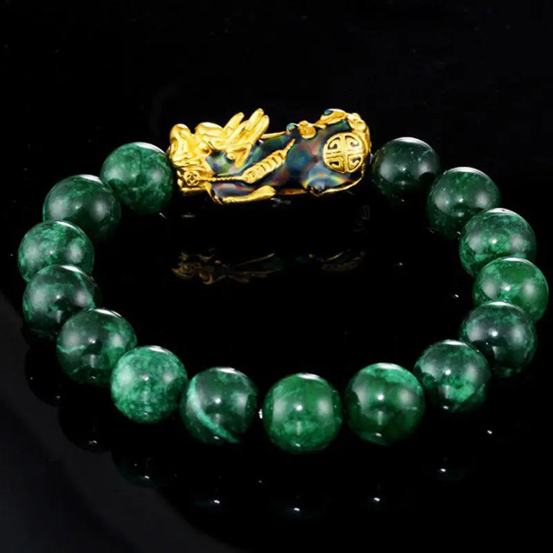 Fortune Jewel "Sending Blessings of Wealth and Peace" PiXiu Jade Bracelet Includes Gift Message Card Fortune Jewel