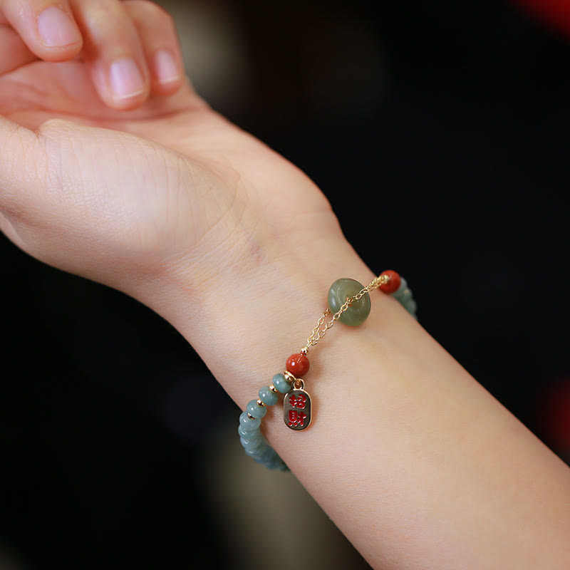 Fortune Jewel Natural Hetian Jade Red Agate Peace Buckle Lucky Fortune Bracelet