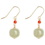 Fortune Jewel 925 Sterling Silver Plated 14k Gold Hetian Jade Red Agate Luck Drop Dangle Earrings