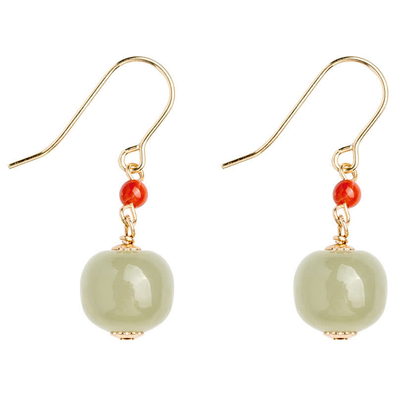 Fortune Jewel 925 Sterling Silver Plated 14k Gold Hetian Jade Red Agate Luck Drop Dangle Earrings