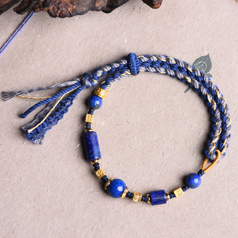 Fortune Jewel Handmade Natural Lazurite Bead Positive Rope Bracelet