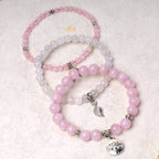 Fortune Jewel 3PCS Natural Quartz Crystal Beaded Healing Energy Lotus Bracelet