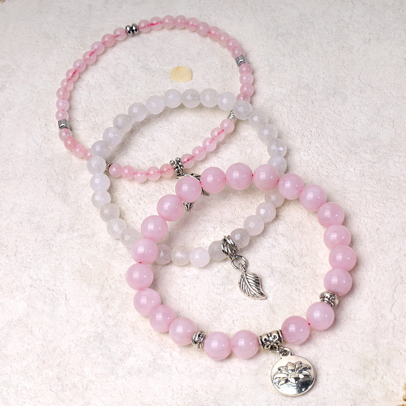 Fortune Jewel 3PCS Natural Quartz Crystal Beaded Healing Energy Lotus Bracelet