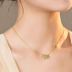 Fortune Jewel 925 Sterling Silver Natural Green Aventurine Peace Buckle Bamboo Coin Prosperity Necklace Pendant