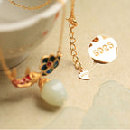 Fortune Jewel White Jade Koi Fish Lotus Copper Protection Necklace Pendant Fortune Jewel