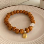 Fortune Jewel Sandalwood Cat's Eye Fu Character Charm Protection Bracelet