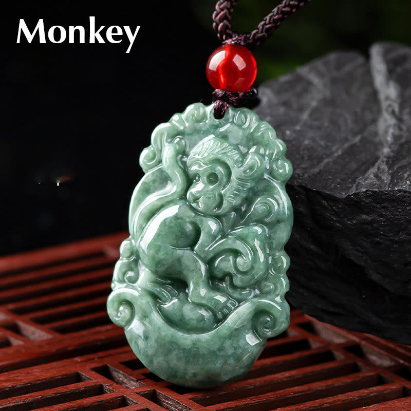 Buddha Stones Natural Jade 12 Chinese Zodiac Prosperity Necklace Pendant Fortune Jewel