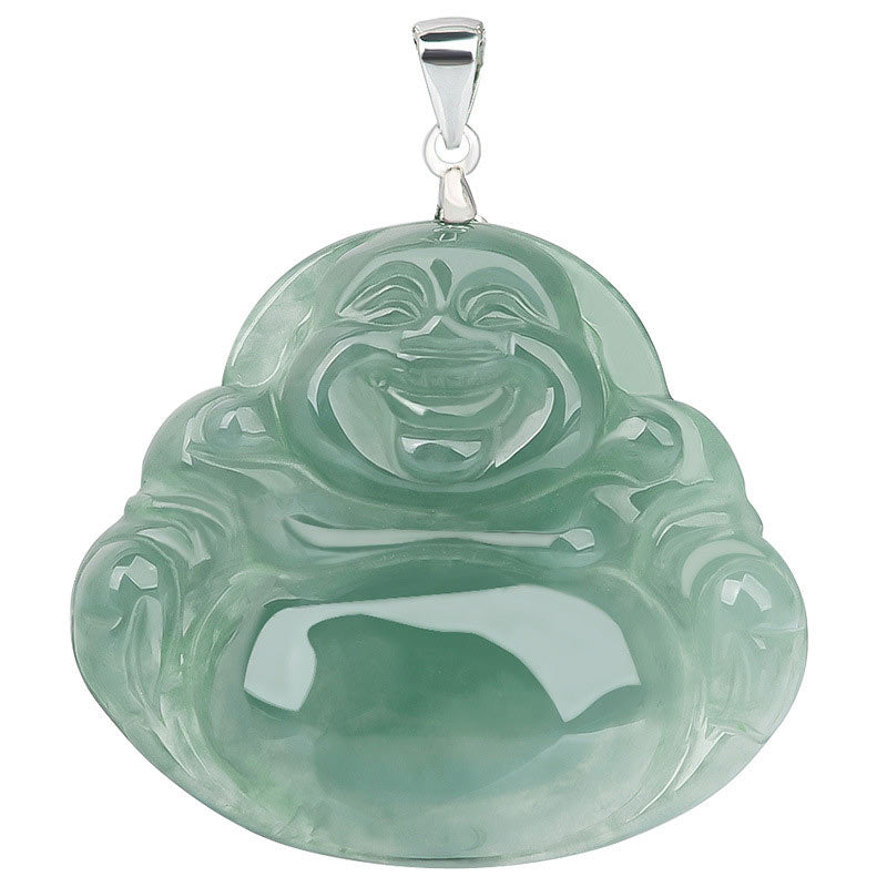 Fortune Jewel Laughing Buddha Jade Protection Calm Titanium Steel Chain Necklace Pendant Fortune Jewel