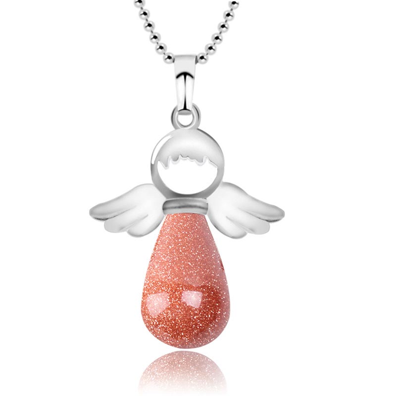 Fortune Jewel Little Angel Wings Natural Crystal Luck Necklace Pendant