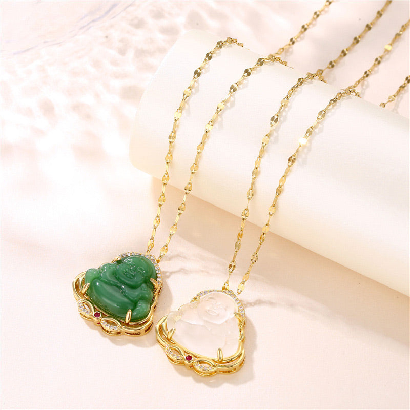 Fortune Jewel Natural Laughing Buddha Peace Necklace Fortune Jewel