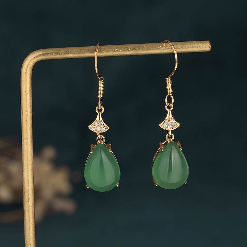 Fortune Jewel Cyan Jade Luck Drop Earrings