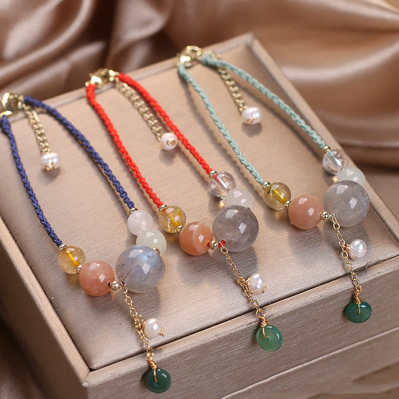 Fortune Jewel Moonstone Sunstone Beads Peace Buckle Charm Healing Bracelet
