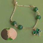 Fortune Jewel 14k Gold Plated Green Chalcedony Maple Leaf Courage Strength Bracelet
