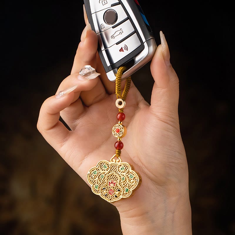 Fortune Jewel Lock of Good Wishes Fu Character Luck Blessing Key Chain