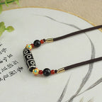 Fortune Jewel Tibetan Nine-Eye Dzi Bead Protection Blessings String Necklace Pendant