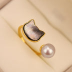 Fortune Jewel Natural Pearl Copper Cat Healing Necklace Pendant Earrings