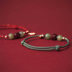 Fortune Jewel 14K Gold Plated Hetian Jade Cinnabar Lotus Luck Handcrafted Rope Bracelet