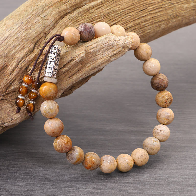 Fortune Jewel Weathered Stone Om Mani Padme Hum Strengthen Bracelet