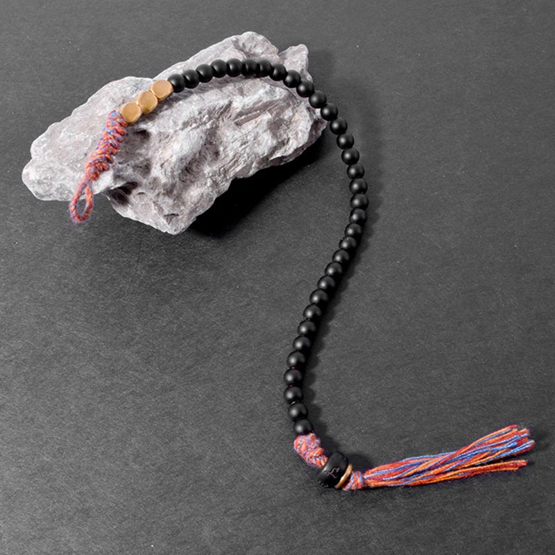 Fortune Jewel Handmade Tibetan Black Onyx Tassel Bracelet