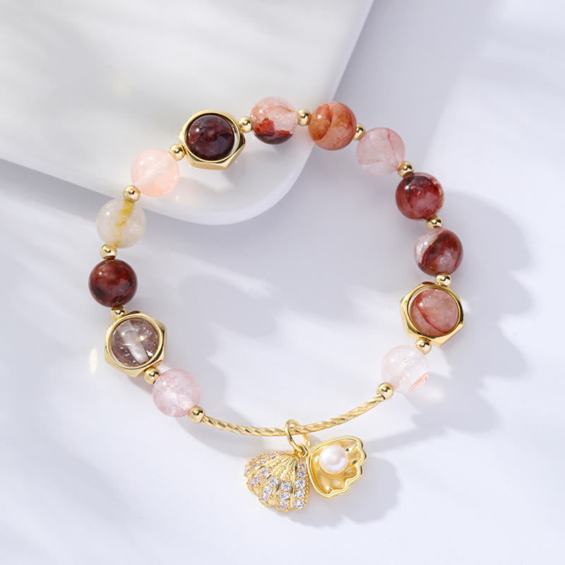 Fortune Jewel Natural Colorful Rutilated Quartz Shell Protection Bead Bracelet
