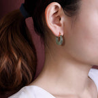 Fortune Jewel Round Jade Cyan Jade Prosperity Luck Drop Earrings