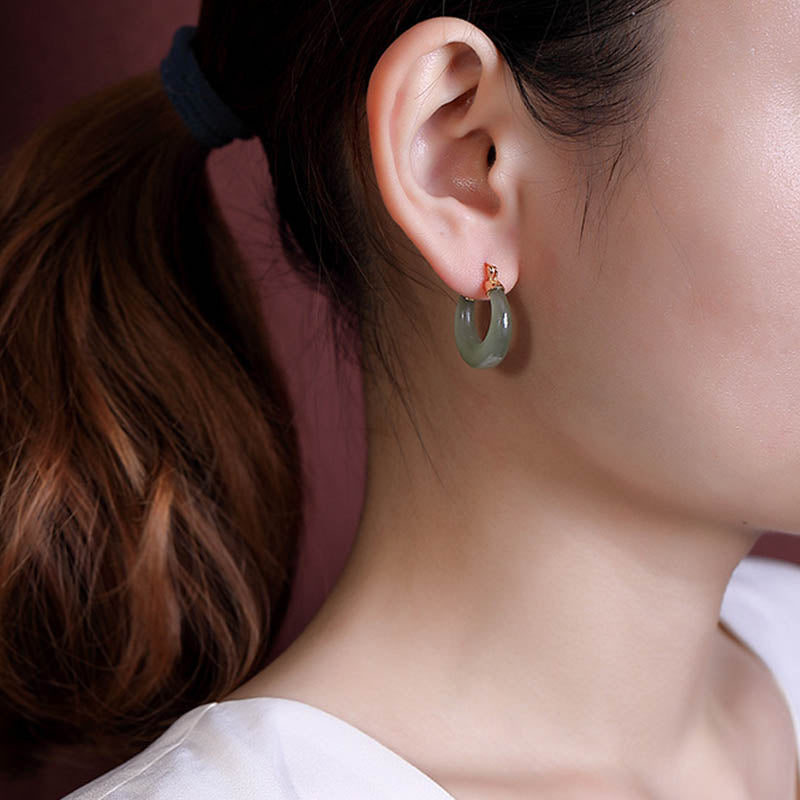 Fortune Jewel Round Jade Cyan Jade Prosperity Luck Drop Earrings
