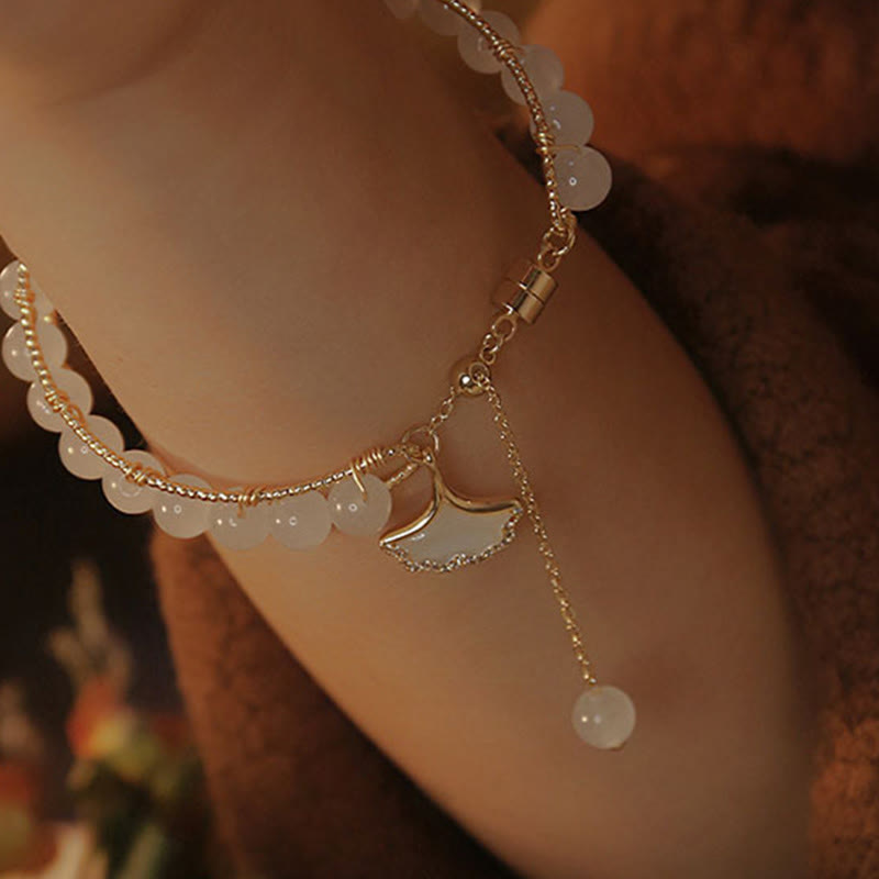 Fortune Jewel Ginkgo Leaf Jade Bead Luck Bracelet